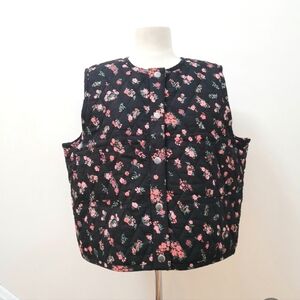 NWT LUCKY BRAND Shabby Chic Printed Floral Quilted Vest Black XL